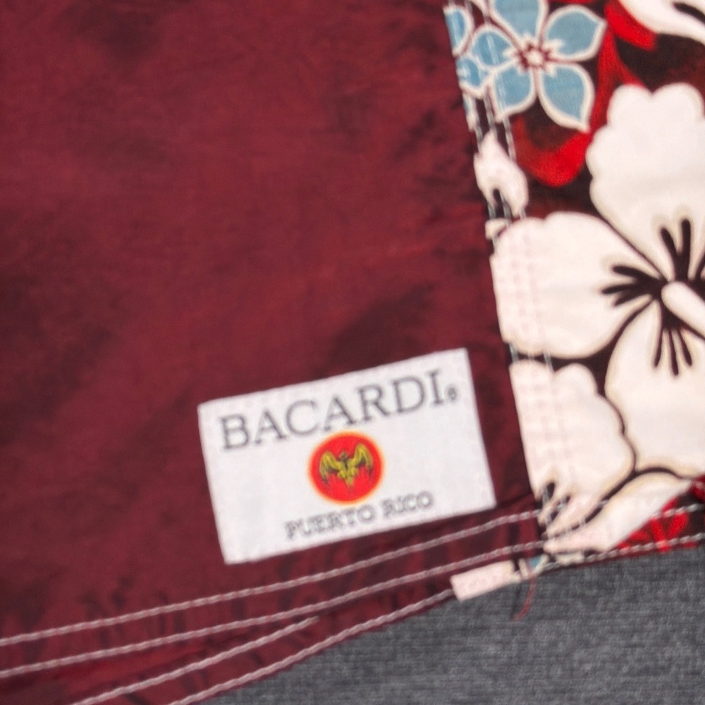 Bacardi Board Shorts Mens 34 Burgundy Floral Puerto Rico Hawaii Swim Trunks - Picture 2 of 8